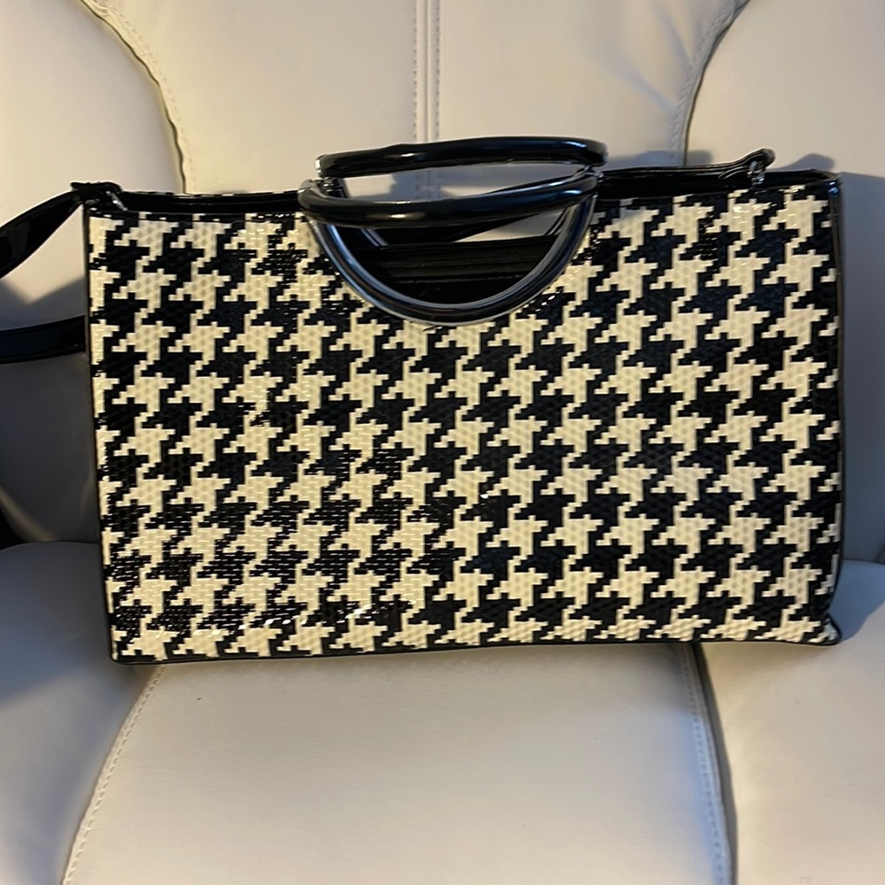 Joelin Leather Collection B & W Striped Purse